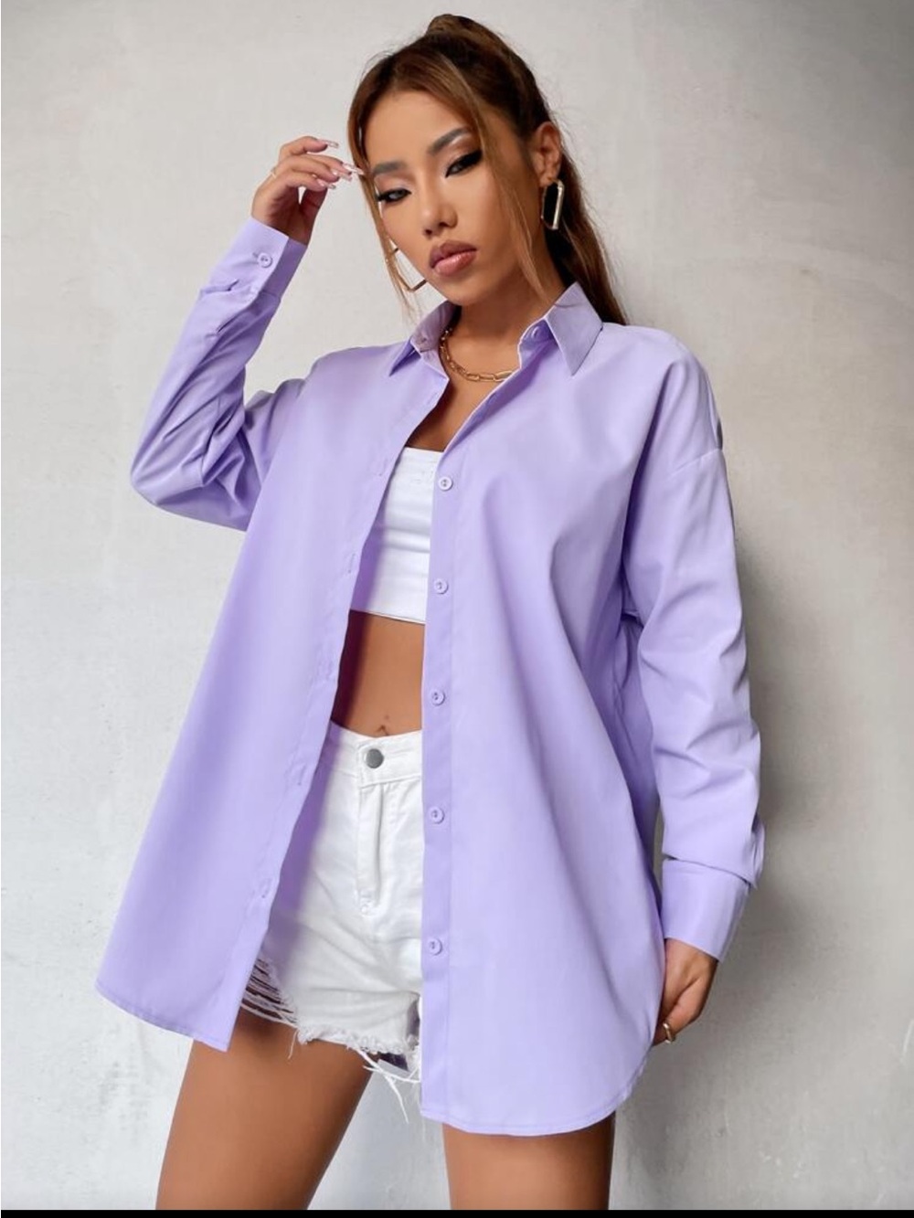 Lilac oversized Button-Up Relaxed  Shirt